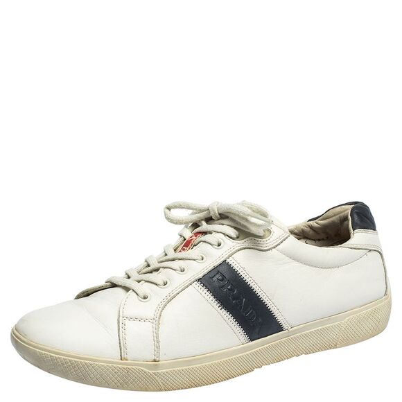 Prada White Leather Low Top Sneakers Size 42.5 - Picture 1 of 4